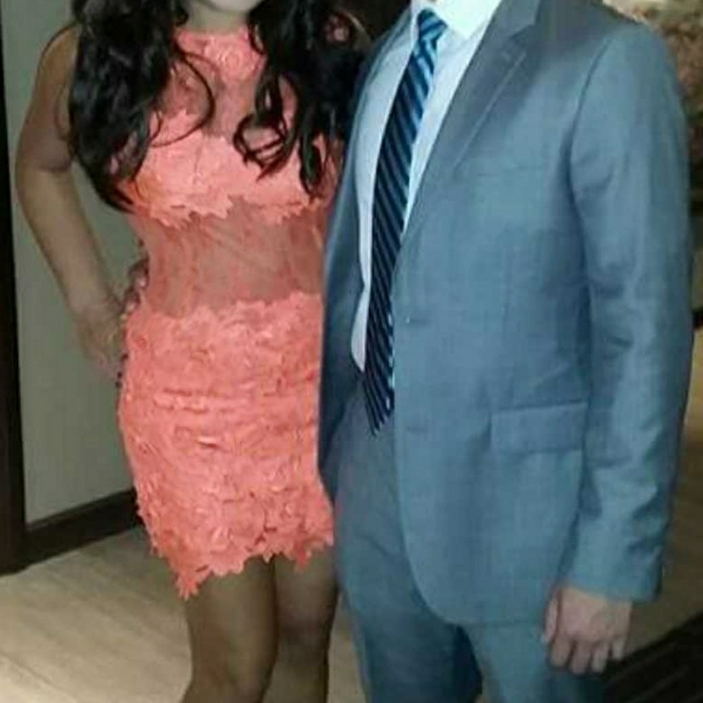 AKIRA Gorgeous Orange Mini Dress Lace Size M